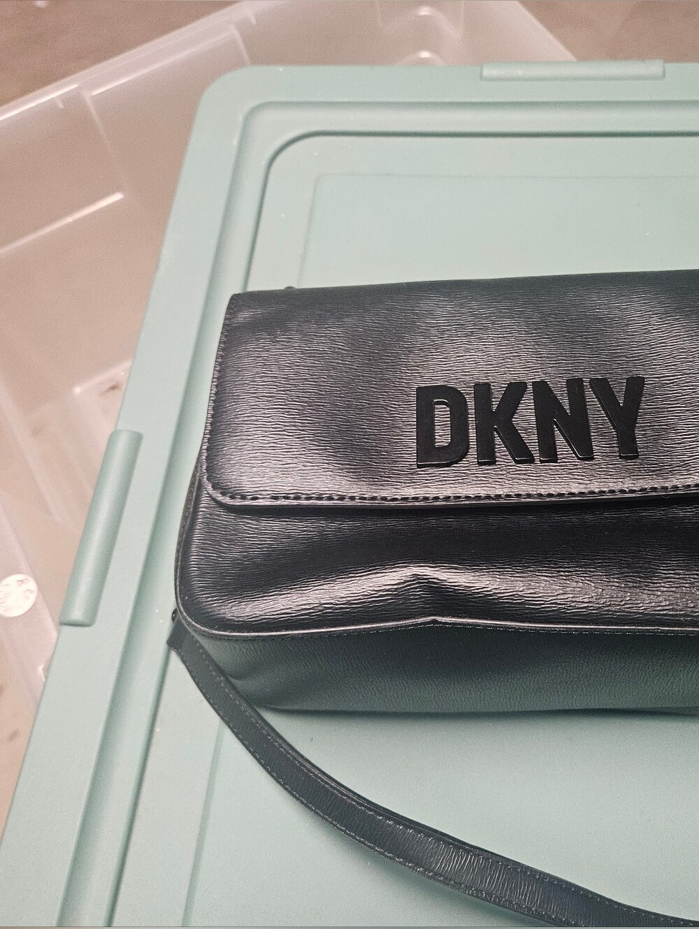DKNY Black Leather Belt Bag with Logo Flap